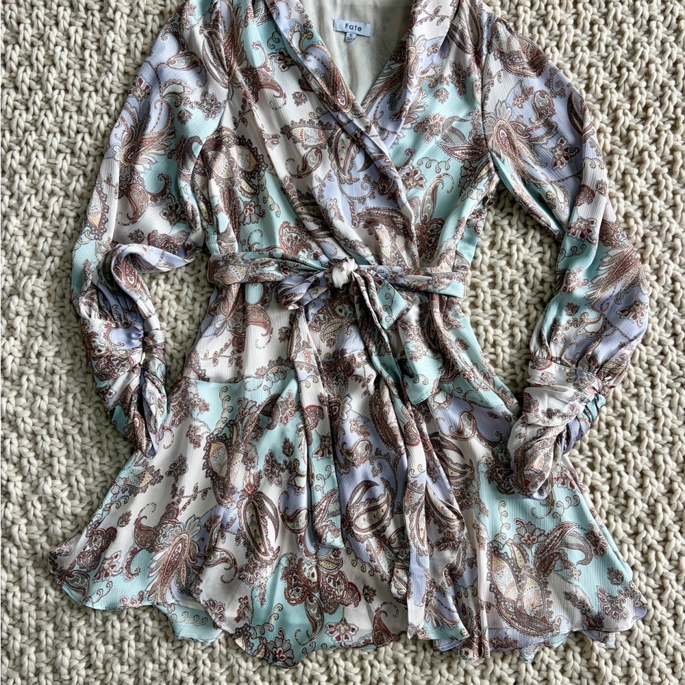 Fate Mint, Cream & lavender Paisley Dress